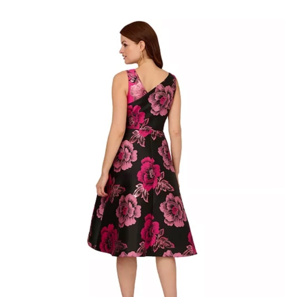 Adrianna Papell floral jacquard hight-low hem Pink and Black Floral Dress - Picture 6 of 14